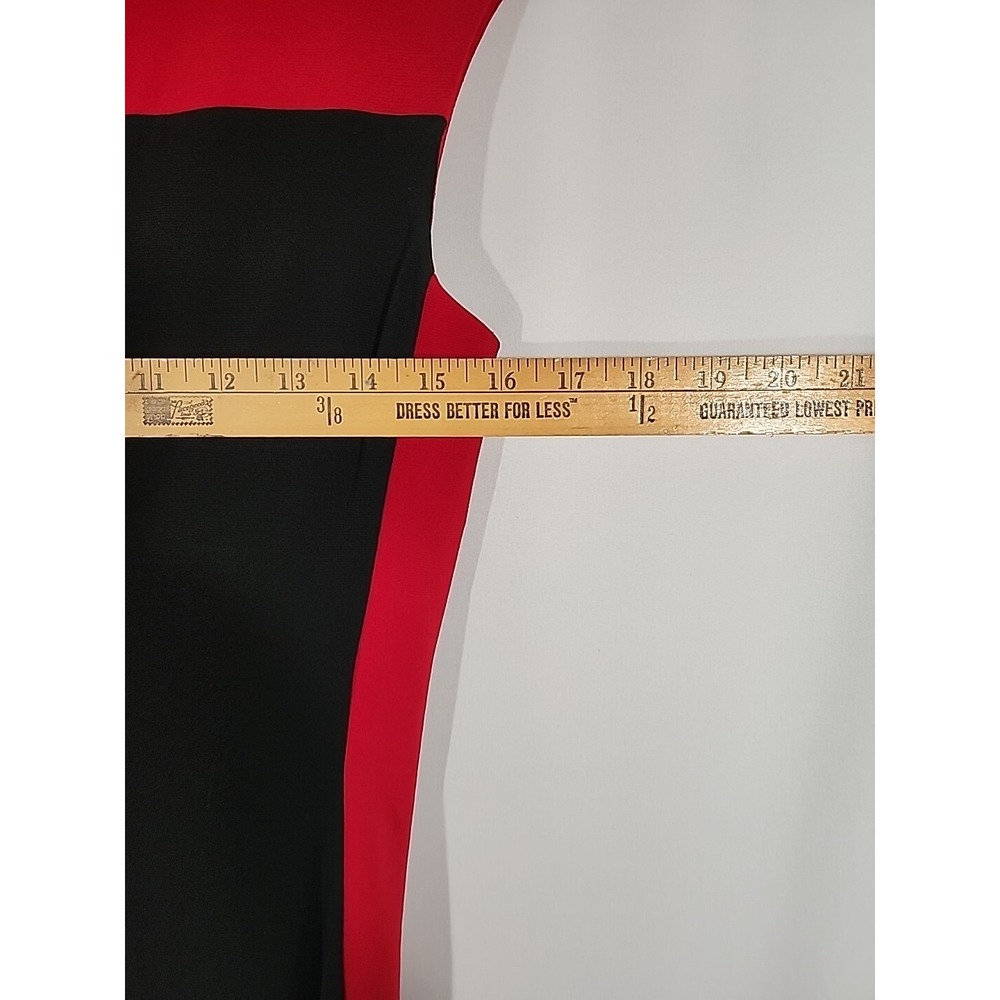 Lauren Ralph Lauren‎ Sheath Dress Red Black Colorblock Cap Sleeve Ruched Size 6 - Picture 8 of 9